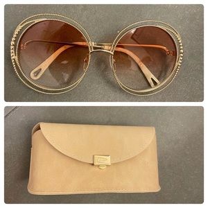 Chloe Gold Mother of Pearl Red Radiant Round Sunglasses 58-18-135mm